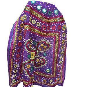 Vintage Embellished Fall PURPLE Bandhani dupatta chunni head covering one size